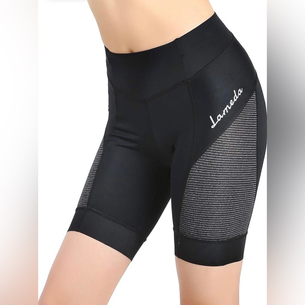 High-Rise Black Athletic Shorts with Gray Mesh Panels